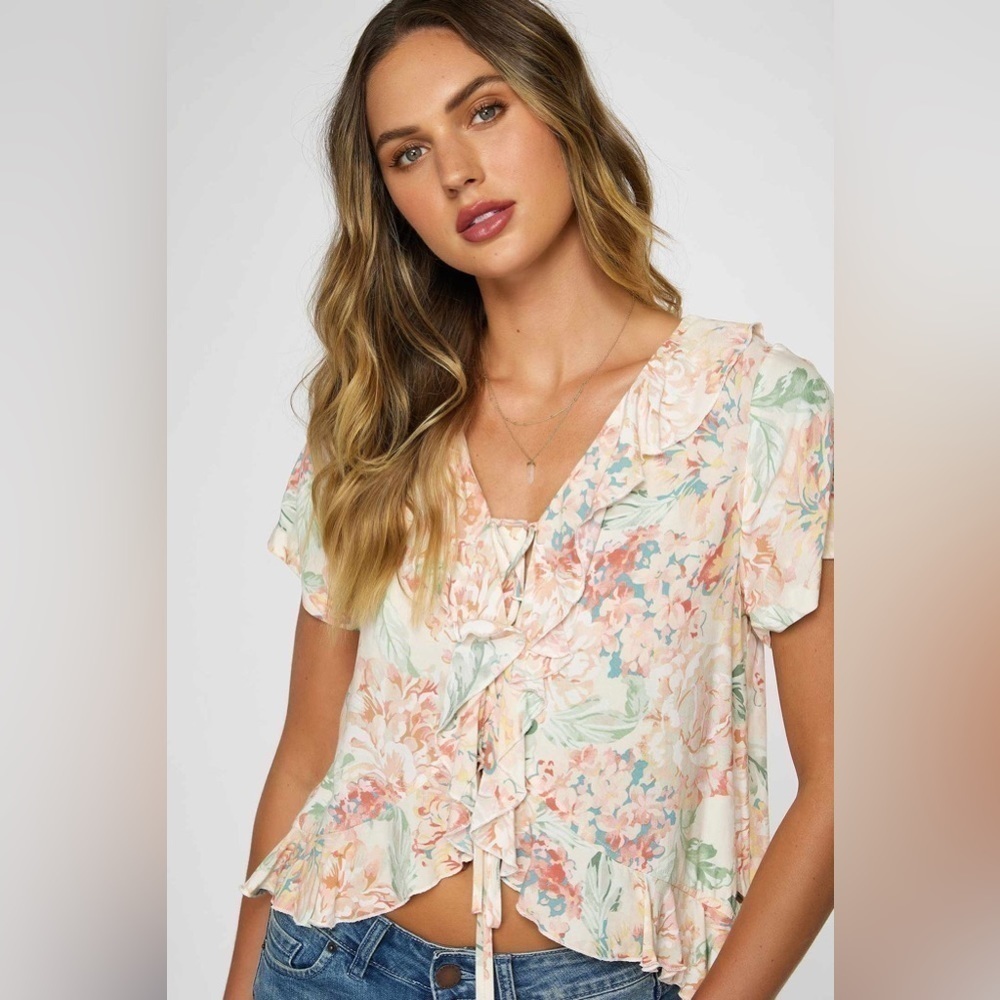 O’Neill Avila Top Ruffle Floral Front Tiel Size XS - Picture 4 of 12